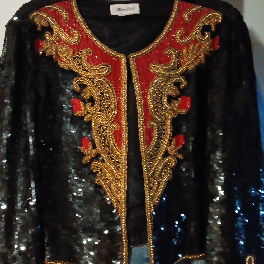 Vintage Silk Embellished Sequins Jacket - image 1